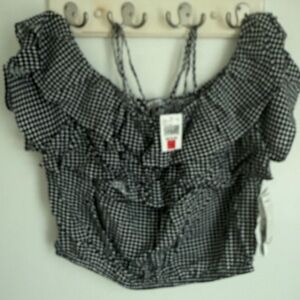 Crave Fame Black and White Checkered Ruffle Top